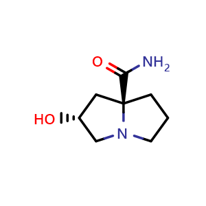 Chemical structure of (2R,7aS)-2-hydroxytetrahydro-1H-pyrrolizine-7a(5H)-carboxamide , AChemBlock V157020