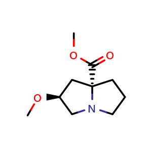 Chemical structure of methyl (2S,7aR)-2-methoxytetrahydro-1H-pyrrolizine-7a(5H)-carboxylate , AChemBlock V157023