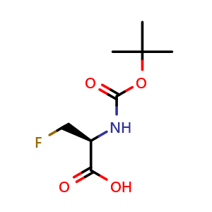 Chemical structure of (S)-2-((tert-Butoxycarbonyl)amino)-3-fluoropropanoic acid , CAS 1208231-33-7, AChemBlock V157048