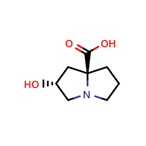 Chemical structure of (2R,7aS)-2-Hydroxyhexahydro-1H-pyrrolizine-7a-carboxylic acid , AChemBlock V157049