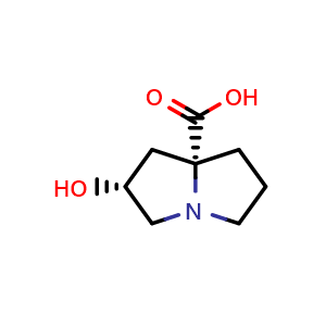 Chemical structure of (2R,7aR)-2-Hydroxyhexahydro-1H-pyrrolizine-7a-carboxylic acid , AChemBlock V157051
