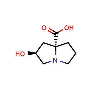 Chemical structure of (2S,7aR)-2-hydroxytetrahydro-1H-pyrrolizine-7a(5H)-carboxylic acid , AChemBlock V157052