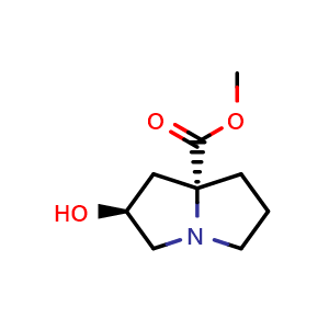 Chemical structure of methyl (2S,7aR)-2-hydroxytetrahydro-1H-pyrrolizine-7a(5H)-carboxylate , AChemBlock V157056