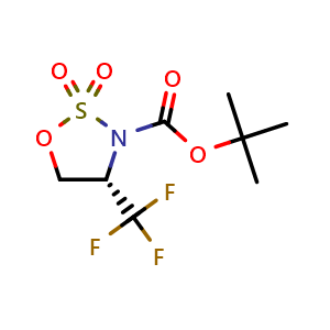 Chemical structure of tert-butyl (S)-4-(trifluoromethyl)-1,2,3-oxathiazolidine-3-carboxylate 2,2-dioxide , AChemBlock V157060