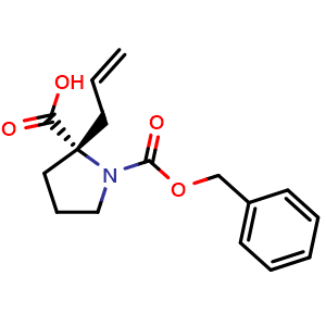 Chemical structure of (S)-2-allyl-1-((benzyloxy)carbonyl)pyrrolidine-2-carboxylic acid , CAS 129605-83-0, AChemBlock V157076