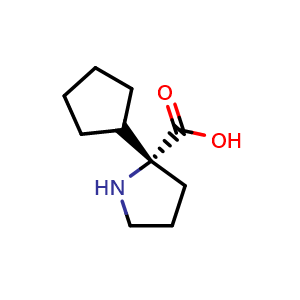 Chemical structure of (R)-2-cyclopentylpyrrolidine-2-carboxylic acid , CAS 2276191-11-6, AChemBlock V157078