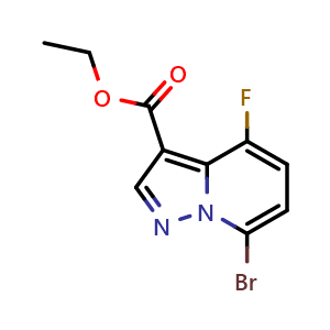 Chemical structure of ethyl 7-bromo-4-fluoropyrazolo[1,5-a]pyridine-3-carboxylate , CAS 2387596-83-8, AChemBlock V157082