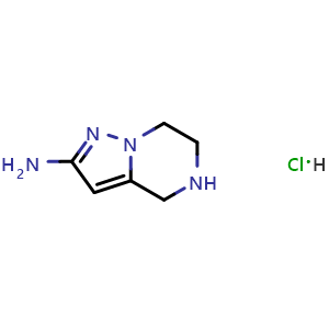 Chemical structure of 4,5,6,7-tetrahydropyrazolo[1,5-a]pyrazin-2-amine hydrochloride , CAS 1956334-40-9, AChemBlock V157109