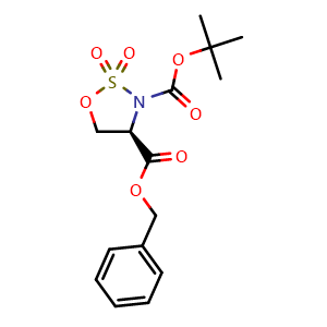 Chemical structure of 4-benzyl 3-(tert-butyl) (R)-1,2,3-oxathiazolidine-3,4-dicarboxylate 2,2-dioxide , CAS 1620620-29-2, AChemBlock V157114