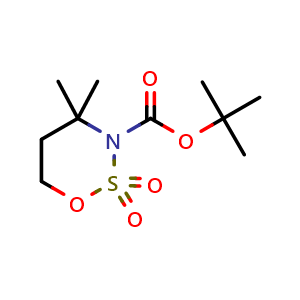 Chemical structure of tert-butyl 4,4-dimethyl-1,2,3-oxathiazinane-3-carboxylate 2,2-dioxide , CAS 521267-13-0, AChemBlock V157164