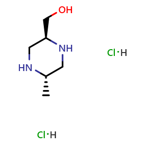 Chemical structure of ((2S,5S)-5-methylpiperazin-2-yl)methanol dihydrochloride , CAS 2407907-33-7, AChemBlock V157191