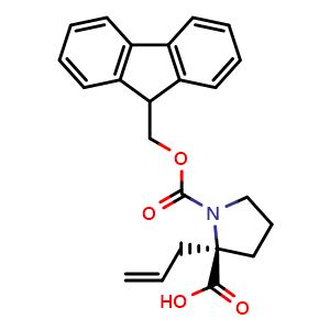 Chemical structure of (R)-1-(((9H-fluoren-9-yl)methoxy)carbonyl)-2-allylpyrrolidine-2-carboxylic acid , CAS 1631046-97-3, AChemBlock V157244