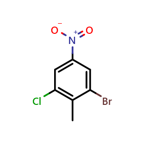 Chemical structure of 1-bromo-3-chloro-2-methyl-5-nitrobenzene , CAS 1448319-06-9, AChemBlock V157246