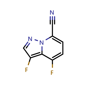 Chemical structure of 3,4-difluoropyrazolo[1,5-a]pyridine-7-carbonitrile , CAS 2396750-32-4, AChemBlock V157260