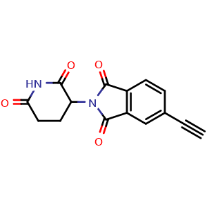 Chemical structure of 2-(2,6-dioxopiperidin-3-yl)-5-ethynylisoindoline-1,3-dione , CAS 2154356-63-3, AChemBlock V157292