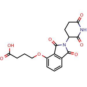 Chemical structure of 4-((2-(2,6-dioxopiperidin-3-yl)-1,3-dioxoisoindolin-4-yl)oxy)butanoic acid , CAS 2169266-64-0, AChemBlock V157295