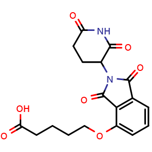 Chemical structure of 5-((2-(2,6-dioxopiperidin-3-yl)-1,3-dioxoisoindolin-4-yl)oxy)pentanoic acid , CAS 2169266-67-3, AChemBlock V157309
