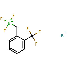 Chemical structure of potassium trifluoro(2-(trifluoromethyl)benzyl)borate , CAS 2248620-18-8, AChemBlock V157340