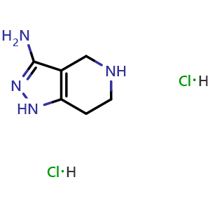 Chemical structure of 4,5,6,7-tetrahydro-1H-pyrazolo[4,3-c]pyridin-3-amine dihydrochloride , CAS 1706440-13-2, AChemBlock V157342