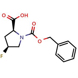 Chemical structure of (2S,4S)-1-((benzyloxy)carbonyl)-4-fluoropyrrolidine-2-carboxylic acid , CAS 72204-21-8, AChemBlock V157356