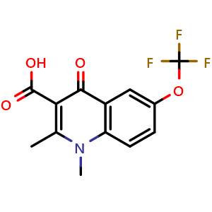 Chemical structure of 1,2-dimethyl-4-oxo-6-(trifluoromethoxy)-1,4-dihydroquinoline-3-carboxylic acid , CAS 1958082-61-5, AChemBlock V157400