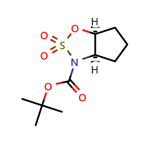Chemical structure of tert-butyl (3aR,6aS)-tetrahydrocyclopenta[d][1,2,3]oxathiazole-3(3aH)-carboxylate 2,2-dioxide , CAS 1330069-69-6, AChemBlock V157412