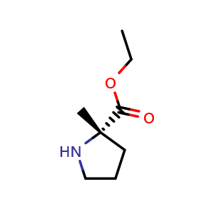 Chemical structure of ethyl (S)-2-methylpyrrolidine-2-carboxylate , CAS 16277-08-0, AChemBlock V157441