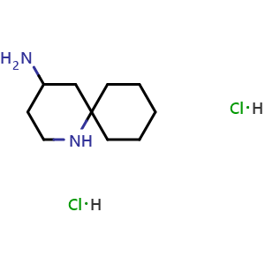 Chemical structure of 1-azaspiro[5.5]undecan-4-amine dihydrochloride , AChemBlock V157452