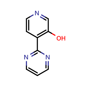 Chemical structure of 4-(pyrimidin-2-yl)pyridin-3-ol , CAS 1055723-65-3, AChemBlock V157468
