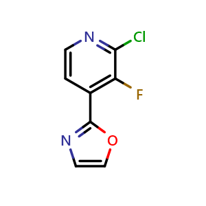 Chemical structure of 2-(2-chloro-3-fluoropyridin-4-yl)oxazole , AChemBlock V157469