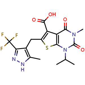1-Isopropyl-3-methyl-6-((5-methyl-3-(trifluoromethyl)-1H-pyrazol-4-yl)methyl)-2,4-dioxo-1,2,3,4-tetrahydrothieno[2,3-d]pyrimidine-5-carboxylic acid
