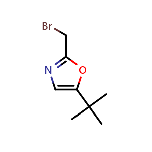 Chemical structure of 2-(bromomethyl)-5-(tert-butyl)oxazole , CAS 1334492-54-4, AChemBlock W157494