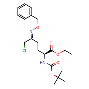Chemical structure of (S,E)-ethyl 5-((benzyloxy)imino)-2-((tert-butoxycarbonyl)amino)-6-chlorohexanoate , CAS 1416134-59-2, AChemBlock W157503