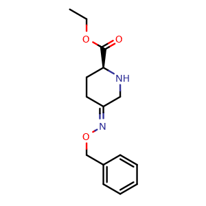 Chemical structure of (S,E)-ethyl 5-((benzyloxy)imino)piperidine-2-carboxylate , CAS 1416134-60-5, AChemBlock W157504
