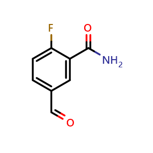 Chemical structure of 2-Fluoro-5-formylbenzamide , CAS 1236289-88-5, AChemBlock W157505