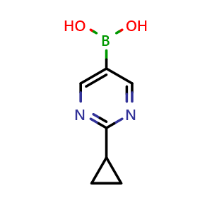 Chemical structure of (2-cyclopropylpyrimidin-5-yl)boronic acid , CAS 893567-15-2, AChemBlock W157506