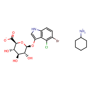 Chemical structure of 5-Bromo-4-chloro-3-indolyl beta-D-Glucuronide Cyclohexylammonium Salt , CAS 114162-64-0, AChemBlock W157537