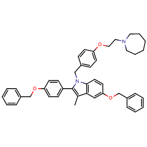 Chemical structure of 1-[[4-[2-(Hexahydro-1H-azepin-1-yl)ethoxy]phenyl]methyl]-3-methyl-5-(phenylmethoxy)-2-[4-(phenylmethoxy)phenyl]-1H-indole , CAS 198480-21-6, AChemBlock W157546