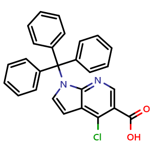 Chemical structure of 4-Chloro-1-trityl-1H-pyrrolo[2,3-b]pyridine-5-carboxylic acid , CAS 2448475-28-1, AChemBlock W157557