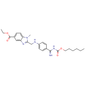 Chemical structure of Ethyl 2-(((4-(N-((hexyloxy)carbonyl)carbamimidoyl)phenyl)amino)methyl)-1-methyl-1H-benzo[d]imidazole-5-carboxylate , CAS 1408238-36-7, AChemBlock W157575