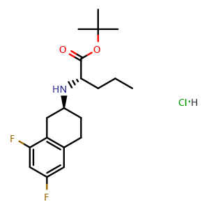 Chemical structure of (S)-tert-butyl 2-(((S)-6,8-difluoro-1,2,3,4-tetrahydronaphthalen-2-yl)amino)pentanoate hydrochloride , CAS 2098259-68-6, AChemBlock W157577