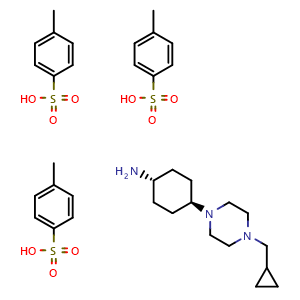 Chemical structure of rel-(1R,4R)-4-(4-(Cyclopropylmethyl)piperazin-1-yl)cyclohexan-1-amine tris(4-methylbenzenesulfonate) , CAS 1373498-25-9, AChemBlock W157585