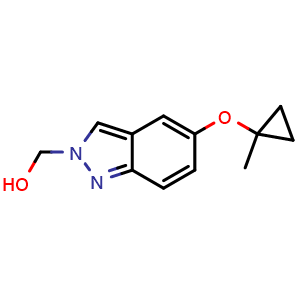 Chemical structure of (5-(1-Methylcyclopropoxy)-2H-indazol-2-yl)methanol , CAS 2168136-04-5, AChemBlock W157616
