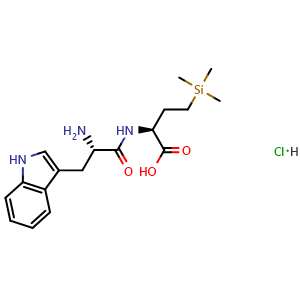 Chemical structure of (S)-2-((S)-2-Amino-3-(1H-indol-3-yl)propanamido)-4-(trimethylsilyl)butanoic acid hydrochloride , CAS 2459945-94-7, AChemBlock W157622