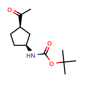 Chemical structure of 1-((3S,1R)-3-tert-Butoxycarbonyl-aminocyclopentyl)-1-ethanone , CAS 204913-01-9, AChemBlock W157627