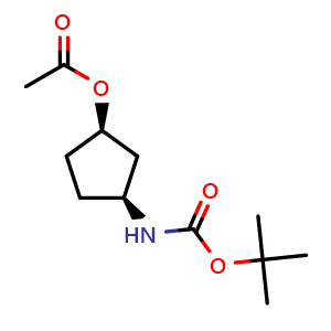Chemical structure of (1R,3S)-3-((tert-butoxycarbonyl)amino)cyclopentyl acetate , CAS 225641-82-7, AChemBlock W157628