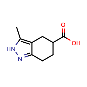 Chemical structure of 3-Methyl-4,5,6,7-tetrahydro-2H-indazole-5-carboxylic acid , CAS 1338247-49-6, AChemBlock W157654