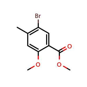 Chemical structure of Methyl 5-bromo-2-methoxy-4-methylbenzoate , CAS 39503-58-7, AChemBlock W157663