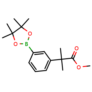 Chemical structure of Methyl 2-methyl-2-(3-(4,4,5,5-tetramethyl-1,3,2-dioxaborolan-2-yl)phenyl)propanoate , CAS 849934-93-6, AChemBlock W157720