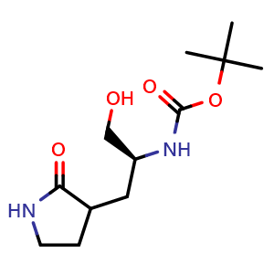 Chemical structure of tert-Butyl ((2S)-1-hydroxy-3-(2-oxopyrrolidin-3-yl)propan-2-yl)carbamate , CAS 2382782-88-7, AChemBlock W157737
